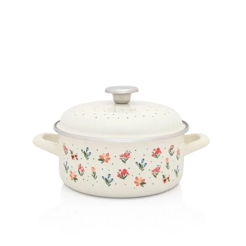 Garnek emaliowany niski z pokrywką 2,75L 20cm Metalac Flowers