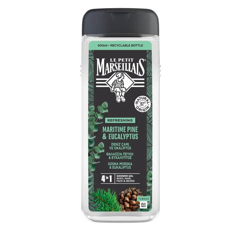 Le Petit Marseillais Żel pod Prysznic dla Mężczyzn 4w1 Sosna Morska & Eukaliptus 400ml