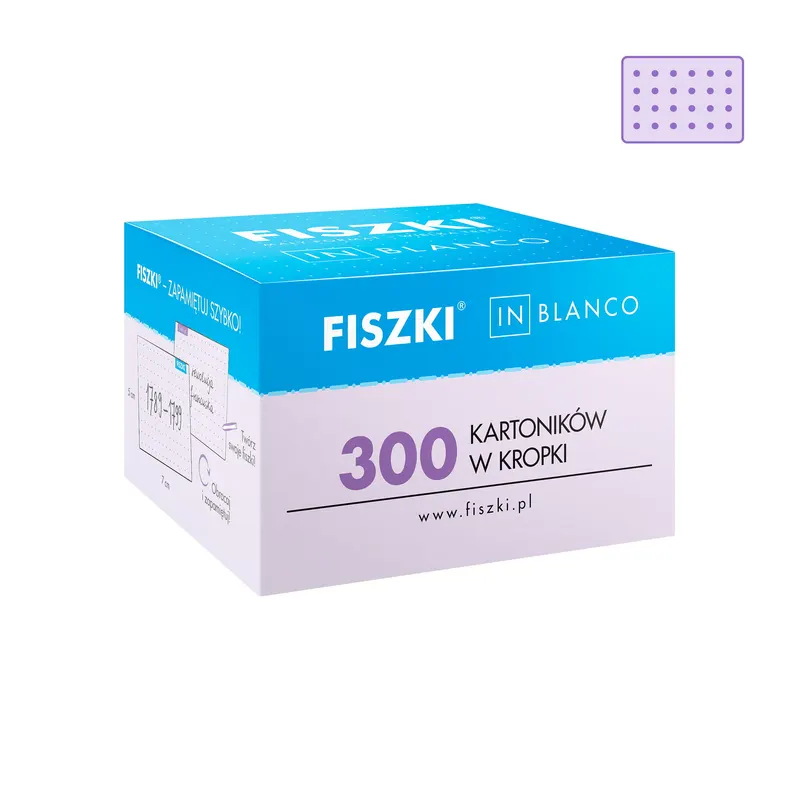 Czyste FISZKI in blanco - 300 sztuk - jagodowe kartoniki w kropki