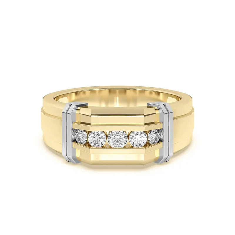 Męska Obrączka Ślubna Emerson Channel Set 5 Kamieni Duo Tone Laboratoryjny Diament 585 Żółte Złoto (14K)