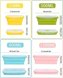 ZESTAW 4 SKŁADANE PUDEŁKA LUNCH SILIKONOWE 350-1200ML BENTO