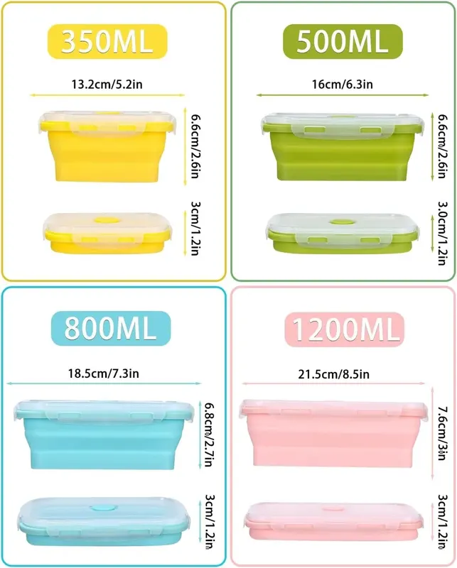 ZESTAW 4 SKŁADANE PUDEŁKA LUNCH SILIKONOWE 350-1200ML BENTO