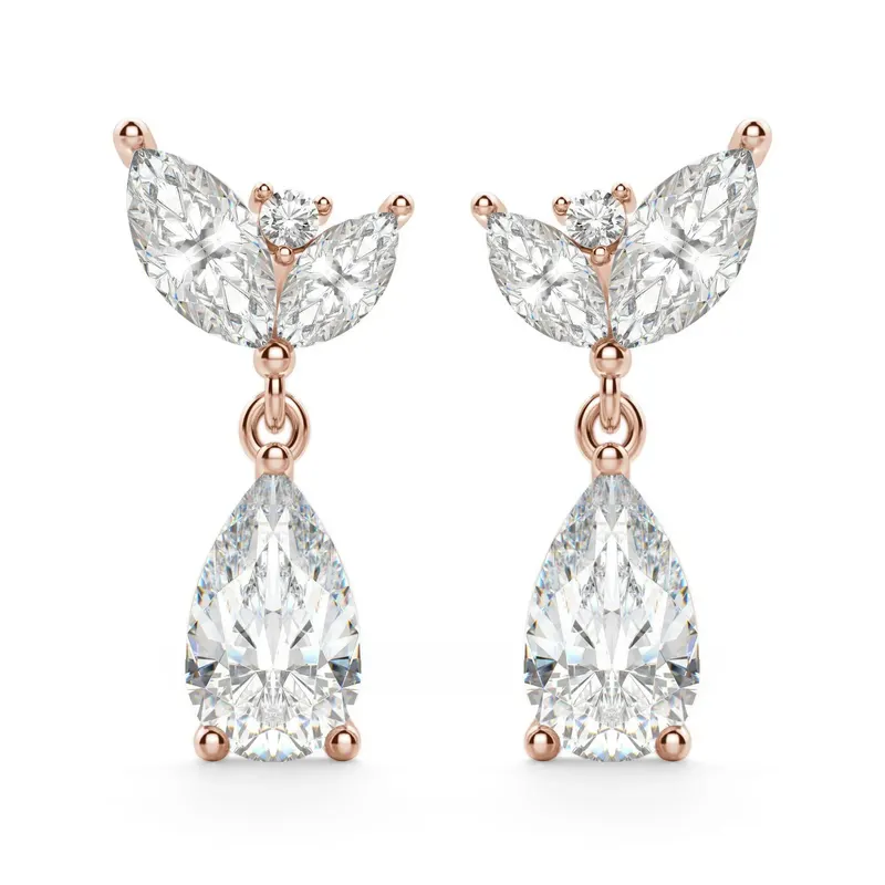 Camellia Gruszkowe Kolczyki Wiszące 14K Różowe Złoto Laboratoryjny diamant