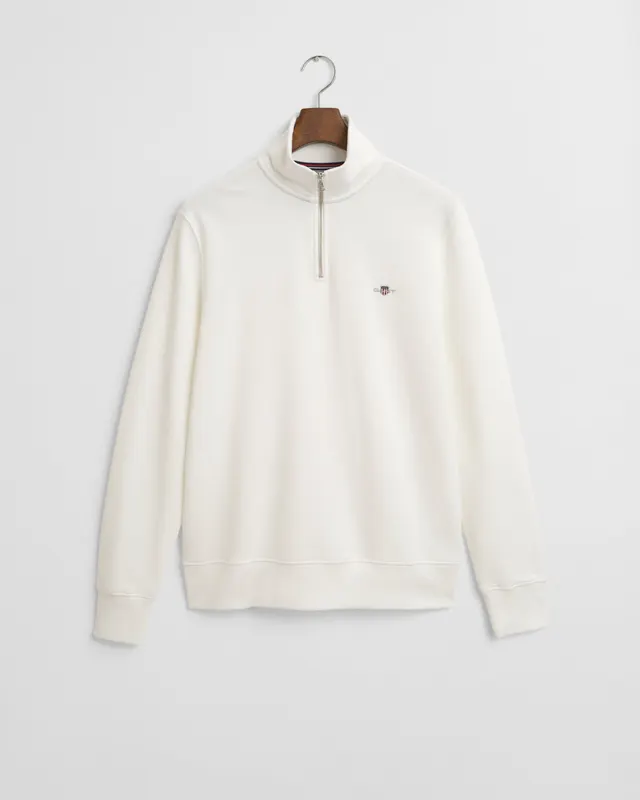 Gant Bluza Shield Męska Half Zip Regular Fit Kremowa