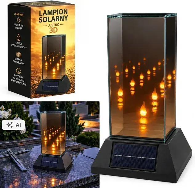 LAMPION SOLARNY 3D LED ZNICZ SZKLANY EFEKT NIESKOŃCZONOŚCI PREMIUM 27,5cm