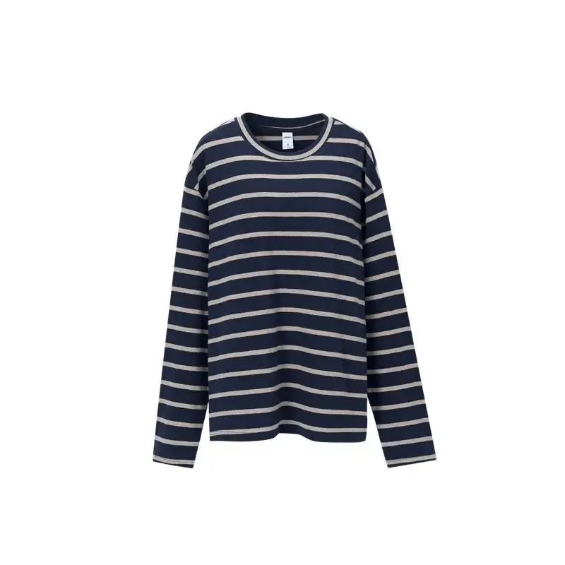 Academic Style Striped Oversized Long‑Sleeve Garment 2026 Autumn Launch Vintage Contrast‑Hued Shirt Relaxed Cleanfit Outfit