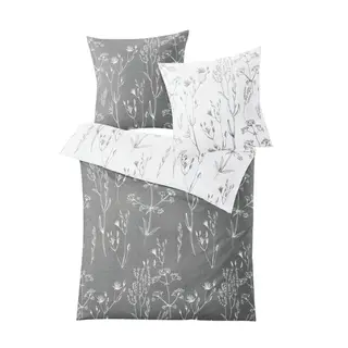 Kleine wolke savannah komplet pościeli makosatyna 1-135x200cm/1-80x80cm motyw suchych traw, szary