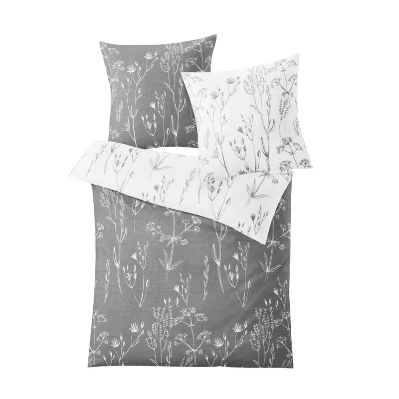 Kleine wolke savannah komplet pościeli makosatyna 1-135x200cm/1-80x80cm motyw suchych traw, szary