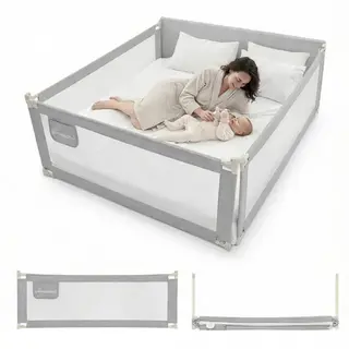 PRIMABOBO Barierka ochronna do łóżka CLASSIC 200x140cm 3 szt Składana SZARA