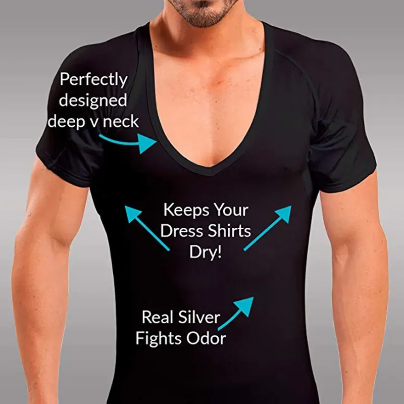 Wholesale Sweatproof Undershirt Men With Underarm Sweat Pads T Shirt Slim Fit V Neck