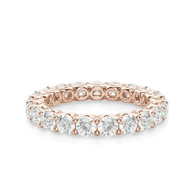 Obrączka Ślubna Eternity Scallop Set z Okrągłymi Kamieniami 3.00 mm Laboratoryjny Diament 585 Różowe Złoto (14K)