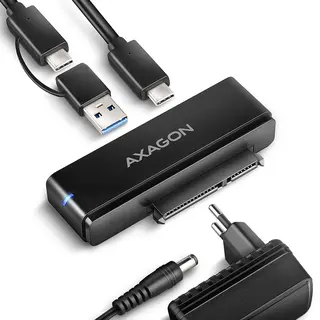 AXAGON ADSA-FPX Adapter USB-C 10Gbps SATA 6G 2.5/3.5 cala SSD/HDD FASTPORT X, w tym zasilacz, 60cm USB-C/USB-A kabel