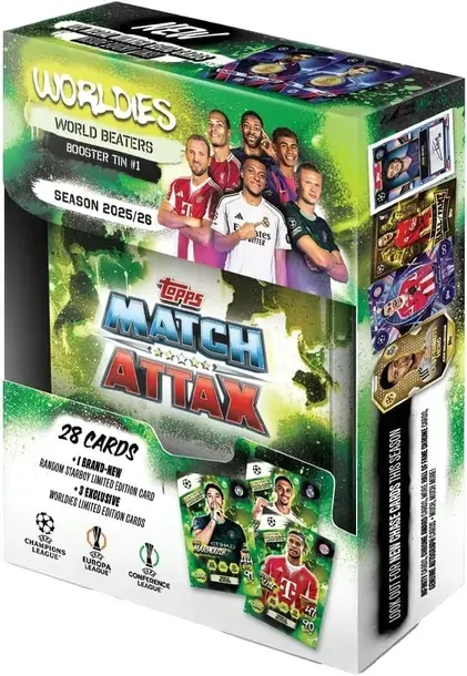 TOPPS Match Attax Champions League Booster TIN #1 25/26 WORLD BEATERS KARTY