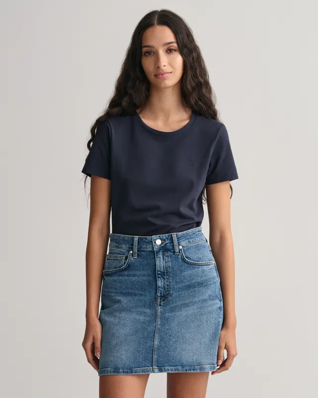 Gant Koszulka Damska Z Okrągłym Kołnierzykiem Slim Fit Granatowa