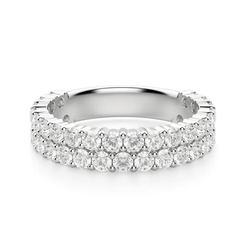 Obrączka Ślubna Dwurzędowa Half Eternity z Okrągłymi Kamieniami 2.00 mm Laboratoryjny Diament 585 Białe Złoto (14K)