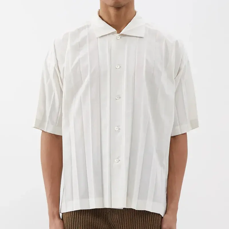 ISSEY Wrinkle Shirt - Summer High-Style Casual Soft-Fitting Short Sleeve White Shirt for Men