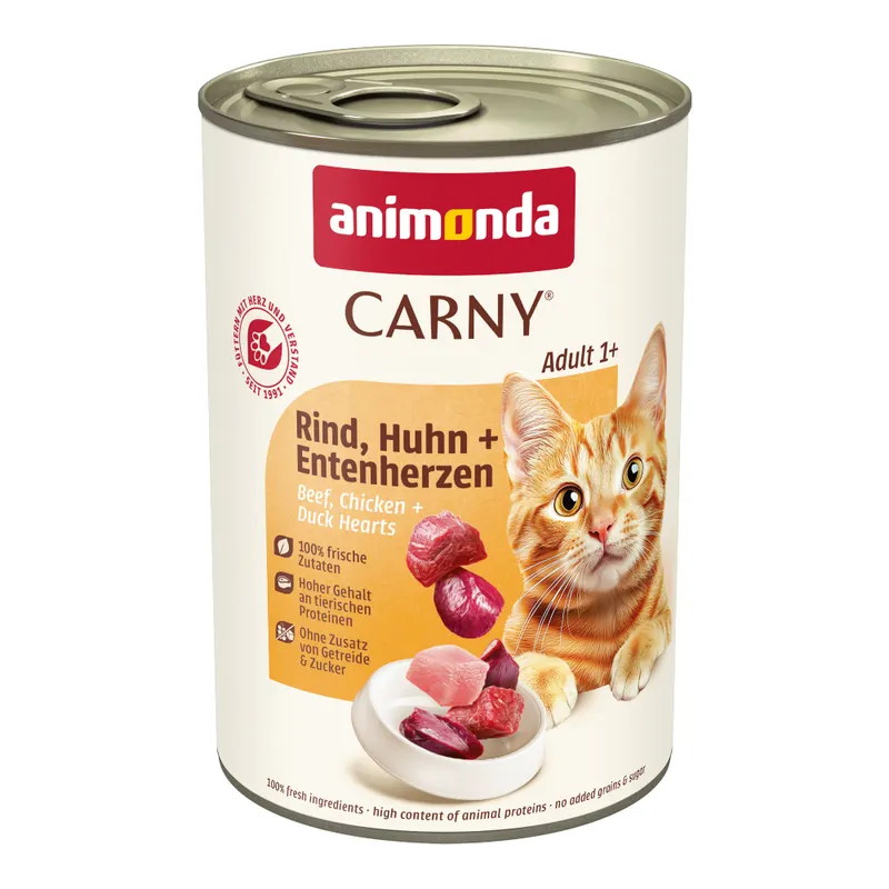 animonda Carny Adult, 6 x 400 g - Wołowina i kurczak z sercami kaczymi