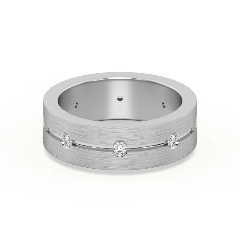 Flat Accented Channel Męska Obrączka Ślubna Laboratoryjny Diament 585 Białe Złoto (14K)