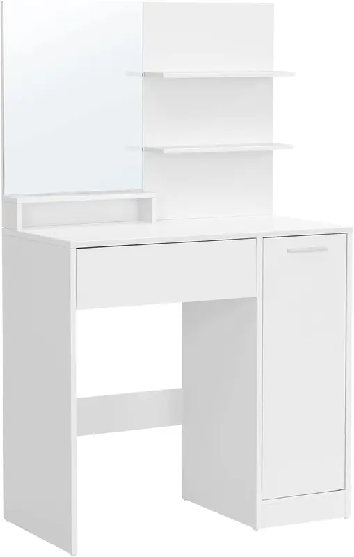 Toaletka do makijażu z lustrem 80x132x40 cm PÓŁKI SZAFKA SZUFLADA biała