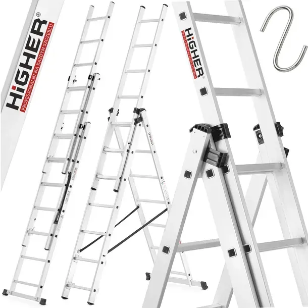 Drabina aluminiowa 3x7 wielofunkcyjna na schody HIGHER 5,60m 150kg GRATIS
