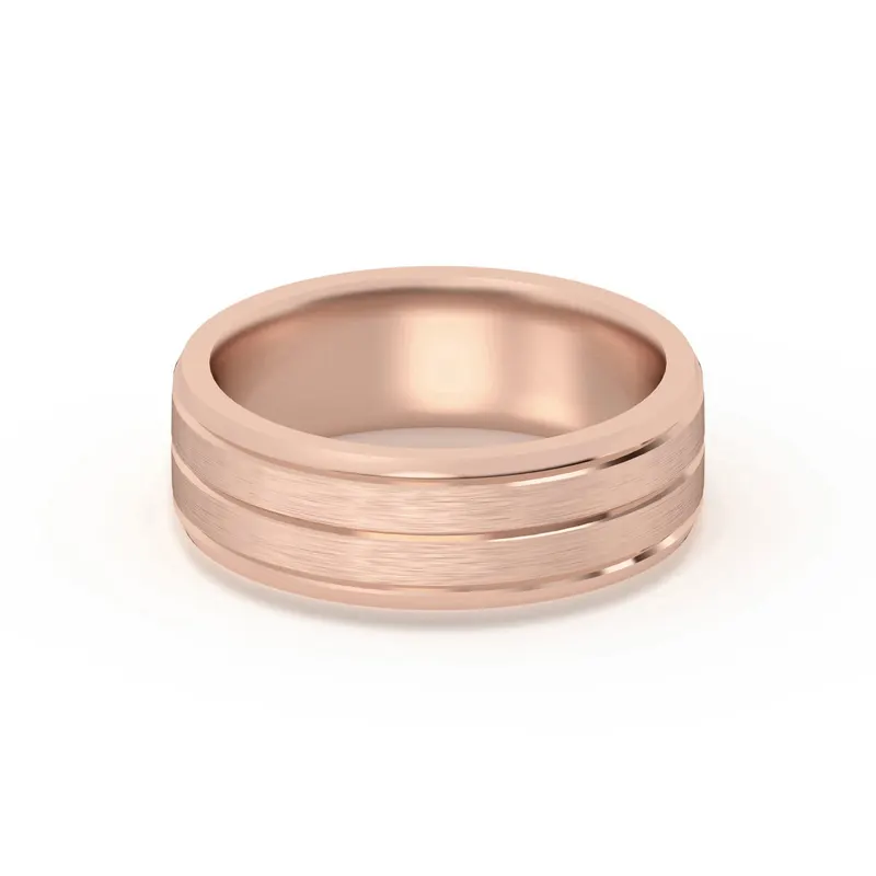 Klasyczna Beveled Comfort Fit Satenowa Męska Obrączka Ślubna 585 Różowe Złoto (14K) 6 MM