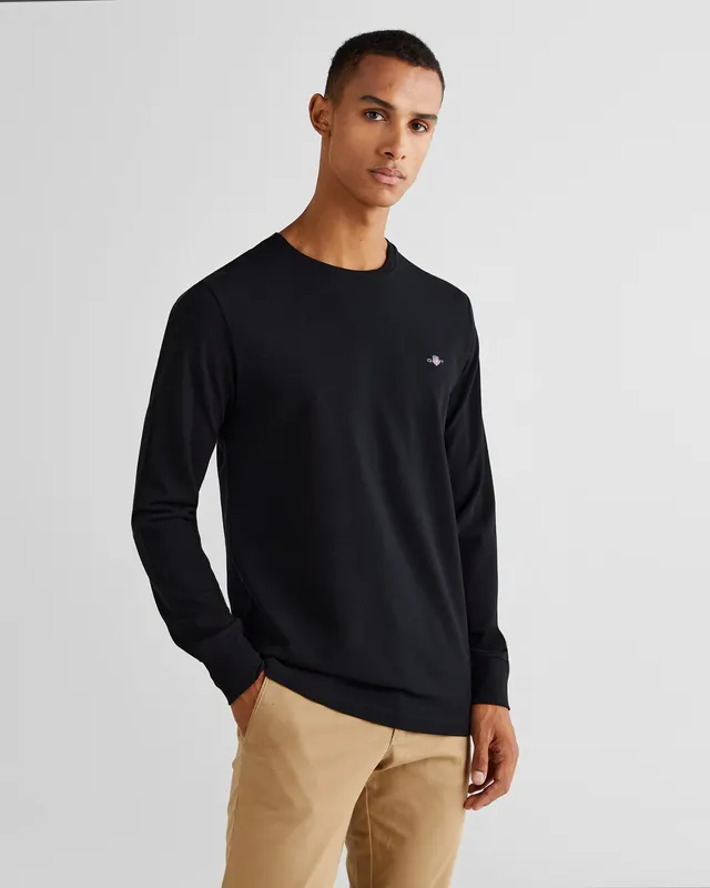 Gant Koszulka Męska Z Długim Rękawem İ Okrągłym Dekoltem Slim Fit