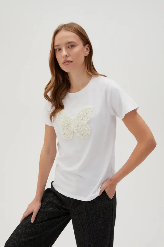 Bawełniany t-shirt z aplikacją biały