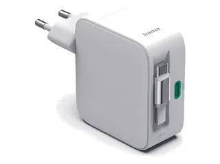 Ładowarka sieciowa HAMA 65W 2xUSB-C ze zwijanym kablem Biały