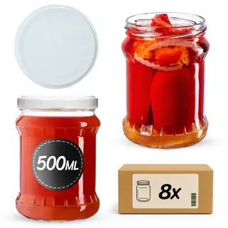 Słoiki na przetwory Kisko 500ml 8szt fi 82 mm + wieczka białe