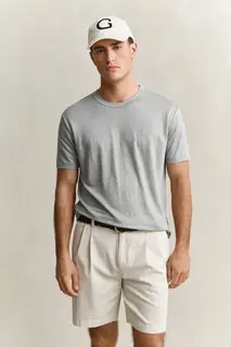 Gant Lniany T-Shirt Męski Regular Fit Szary
