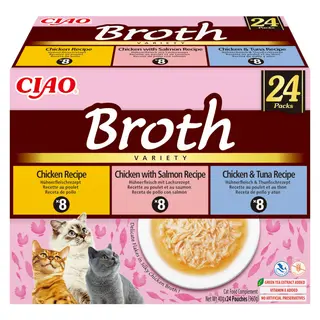 INABA Ciao Broth Bulion z kurczakiem, łososiem i tuńczykiem Box - przysmak dla kota - 24x40g