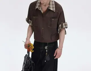 Fake Two-piece Plaid Splicing Short-sleeved Retro Summer Shirt 2026 Men's New Loose Casual Temperament Shirt