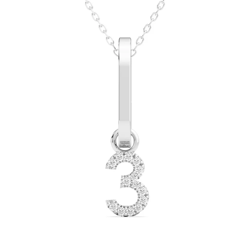 Wisiorek Numer "3" Laboratoryjny Diament 585 Białe Złoto (14K)