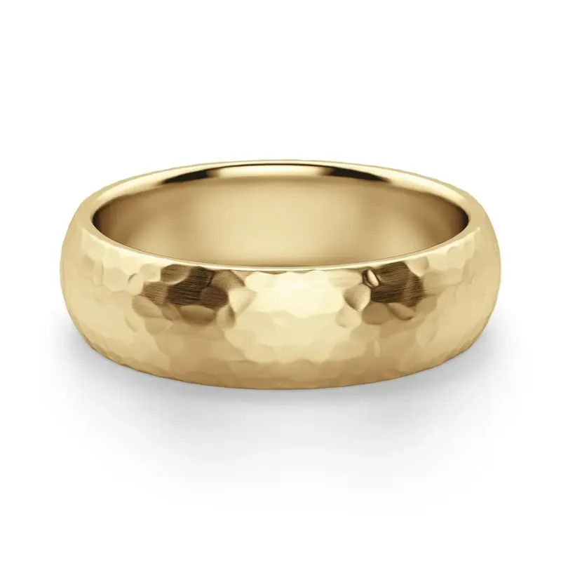 Hammered Comfort Męska Obrączka Ślubna 6 MM 585 Żółte Złoto (14K)