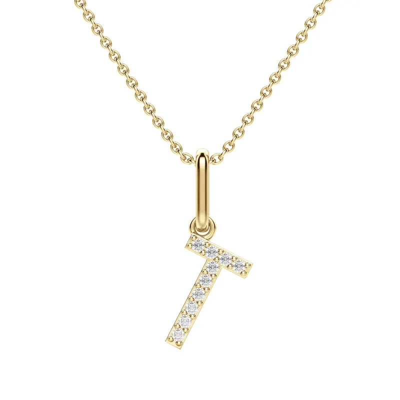 Wisiorek Litera "T" Laboratoryjny Diament 585 Żółte Złoto (14K)