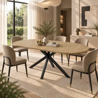 Rozsuwany stół jadalny 120/160 × 80 cm, dla 4–6 osób, owalny blat, metalowe nogi, minimalistyczny styl, nadaje się do jadalni, kuchni i salonu, kolo..