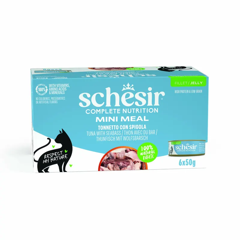 Schesir Complete Nutrition, filet w galarecie, 6 x 50 g w puszce - Tuńczyk z okoniem morskim
