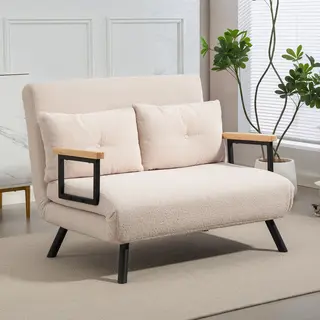 Sofa rozkładana, 2-osobowa aksamitna sofa z funkcją spania, w tym 2 poduszki, aksamitny wygląd, naturalny + beżowy + czarny