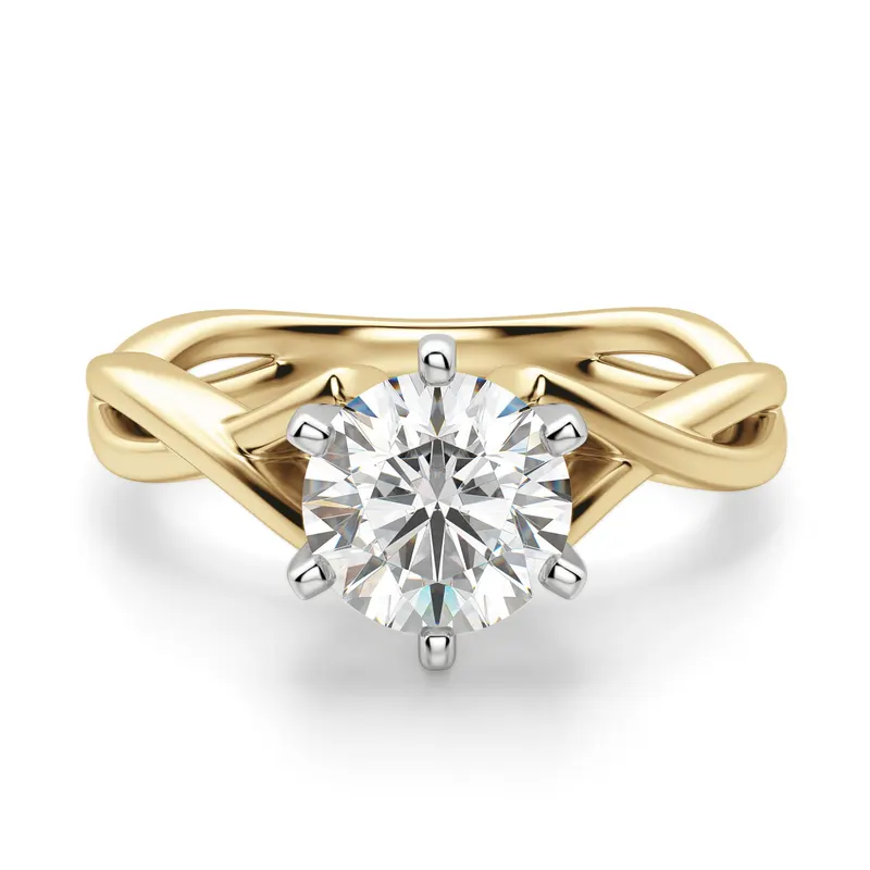 Twisted Klasyczny Okrągły 1.00 krt Pierścionek Zaręczynowy Diament Laboratoryjny 585 Żółte Złoto (14K)