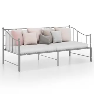 Sofa z wysuwaną ramą łóżka, szara, metalowa, 90x200 cm