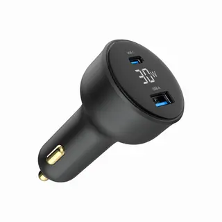 Gembird Szybka ładowarka samochodowa 2xUSB-A+C, Type-C (PD), LCD, 30W, czarna