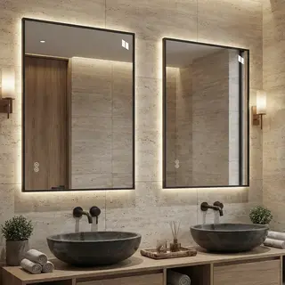 Lustro łazienkowe LED 70x90 cm z ramą aluminiową, podświetlane z tyłu, funkcja przeciwmgielna, 3 kolory światła, bezstopniowa regulacja jasności, fu..