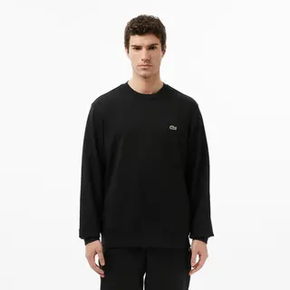 Lacoste Bluza Z Polaru Z Okrągłym Dekoltem Czarna Męskie Czarny