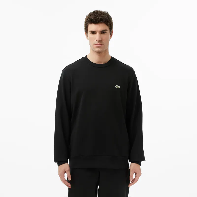 Lacoste Bluza Z Polaru Z Okrągłym Dekoltem Czarna Męskie Czarny