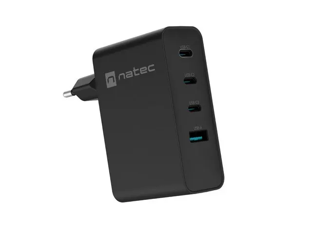 Natec Ładowarka sieciowa Ribera GAN 3xUSB-C + 1x USB-A 100W czarna