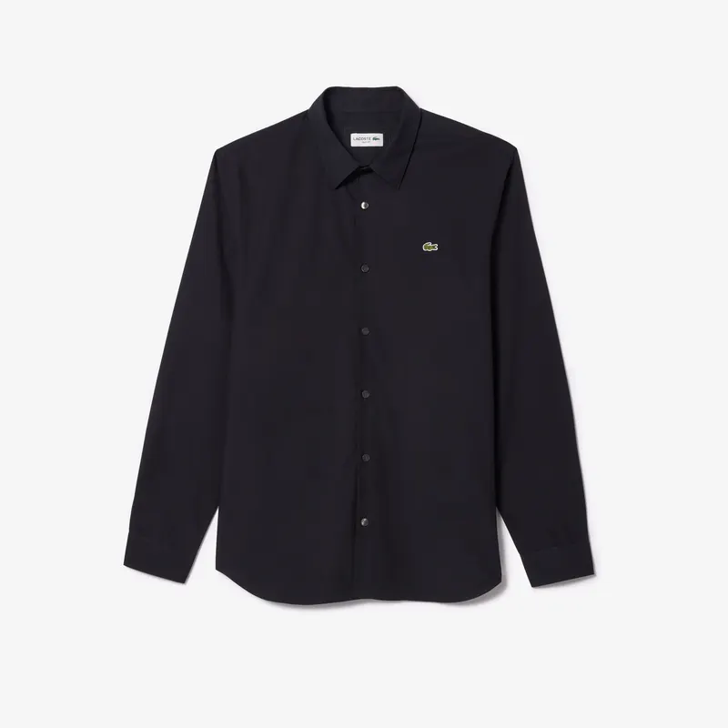 Lacoste Elastyczna Koszula Z Bawełnianej Popeliny Slim Fit Granatowa Męskie Granatowy