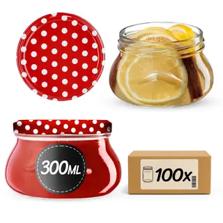 Słoiki na przetwory Raja 300ml 100szt fi 82 mm + wieczka "Czerwony Groszek"