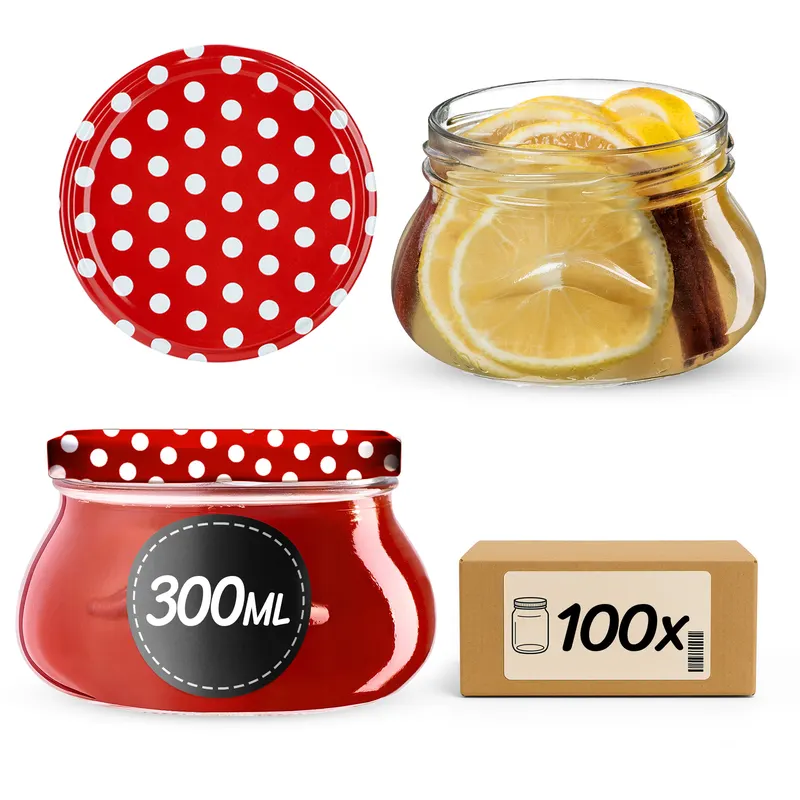 Słoiki na przetwory Raja 300ml 100szt fi 82 mm + wieczka "Czerwony Groszek"