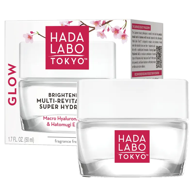 Hada Labo Tokyo Glow Skin rozświetlający multi-rewitalizujący hydrożel do twarzy na dzień i noc z Nano i Makro kwasem hialuronowym, kwasem traneksamowym i ekstraktem Hatomugi 50 ml