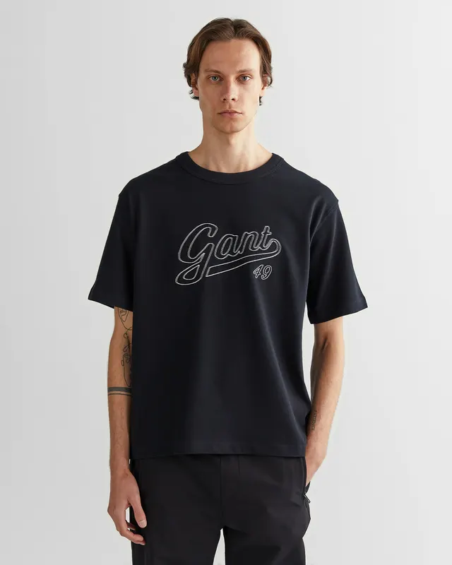 Gant Bawełniany T-Shirt Męski Z Nadrukiem Okrągły Kołnierzyk Relaxed Fit